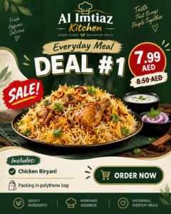 Chicken Biryani Meal – AED 7.99
Chicken Biryani